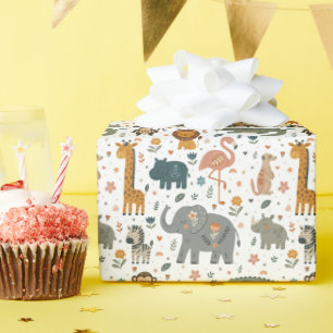 Handgetekende Safari Dierenprint Inpakpapier Rol