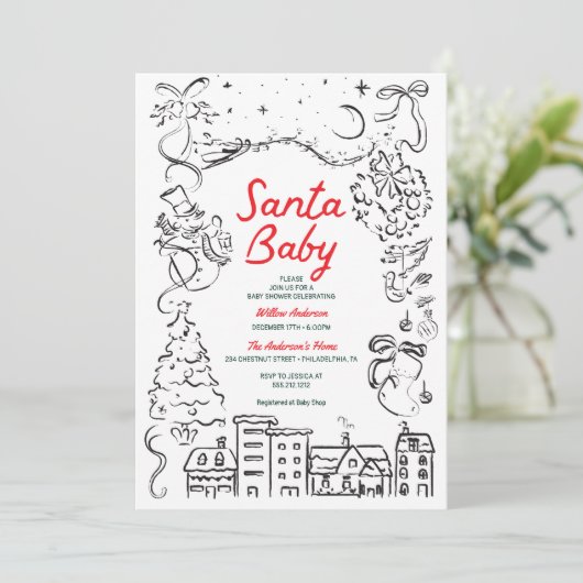 Handgetekende Santa Baby Christmas Baby shower Kaart (Staand voorkant)
