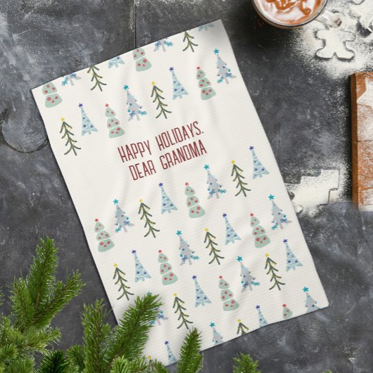 Handgetekende Scandinavische kerstbomen Theedoek