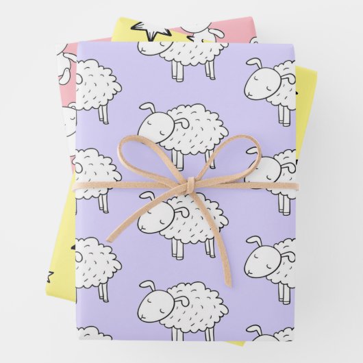 HANDGETEKENDE SCHAAPSTER EN TEDDYBEER CADEAUVERPAK INPAKPAPIER VEL (In situ)