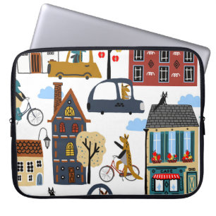 Handgetekende schattige cartoon naadloze afbeeldin laptop sleeve