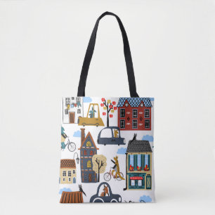 Handgetekende schattige cartoon naadloze afbeeldin tote bag