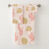 handgetekende schattige roze cactus bad handdoek (Insitu)
