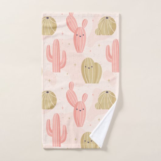 handgetekende schattige roze cactus bad handdoek (Handdoek)