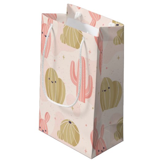 handgetekende schattige roze cactus klein cadeauzakje (Achterkant Gekanteld)