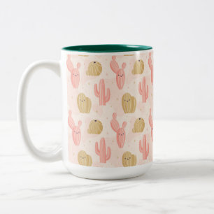 handgetekende schattige roze cactus tweekleurige koffiemok