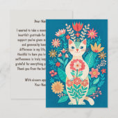 Handgetekende schattige volkskunst kat en bloemen bedankkaart (Voorkant / Achterkant)
