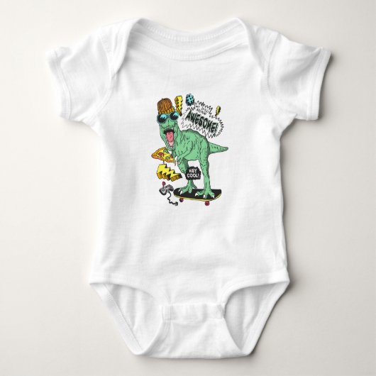 Handgetekende Schattigee Dinosaurus Baby Jersey Bo Romper (Voorkant)