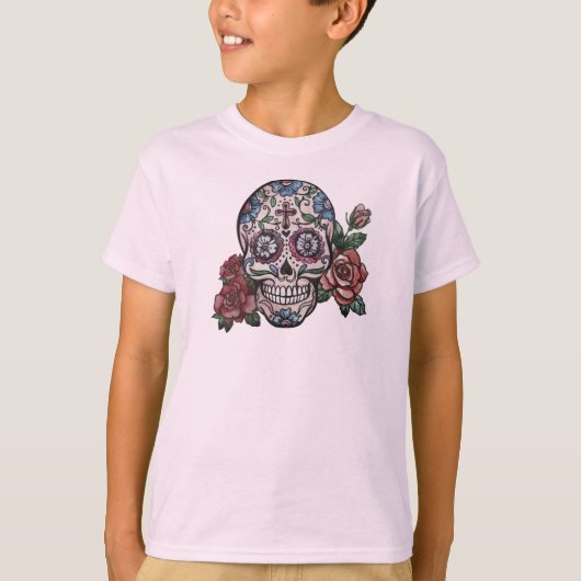 Handgetekende schedel Dia de los Muertos | Sleeve  T-shirt (Voorkant)