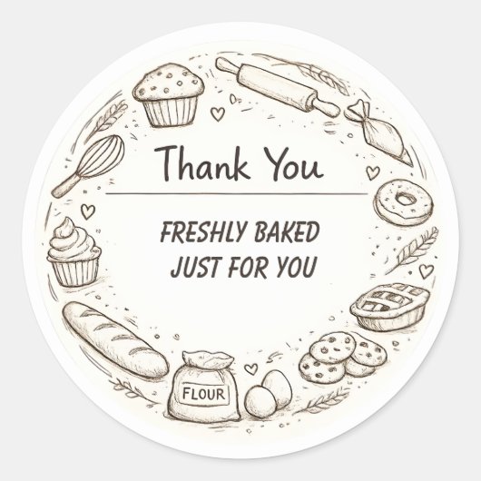 Handgetekende schets bakkerij Bedankt Ronde Sticker (Voorkant)