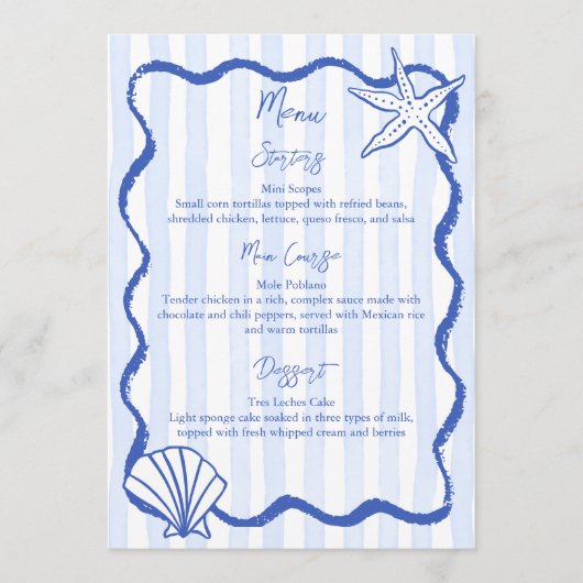 Handgetekende schets schelpen strand bruiloft Menu (Voorkant)