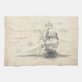  handgetekende schets van schip theedoek (Horizontaal)