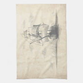  handgetekende schets van schip theedoek (Verticaal)