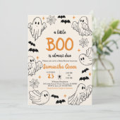 Handgetekende Sinaasappel A Little Boo Baby shower Kaart (Staand voorkant)