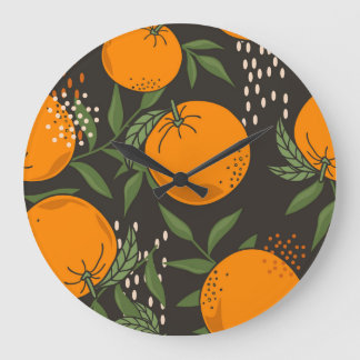 Handgetekende sinaasappels, kleurrijke  achtergron grote klok