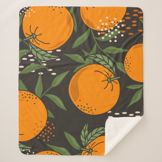 Handgetekende sinaasappels, kleurrijke  achtergron sherpa deken (Voorkant)