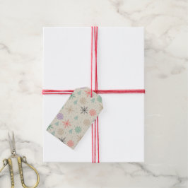 Handgetekende Sneeuwvlokken Kerstbomen Meerkleurig Cadeaulabel