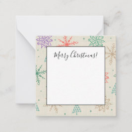 Handgetekende Sneeuwvlokken Kerstbomen Meerkleurig Notitiekaartje