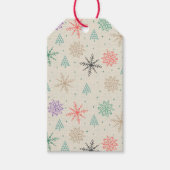 Handgetekende Sneeuwvlokken Kerstbomen Multicolor Cadeaulabel (Voorkant)