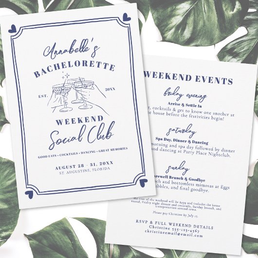 Handgetekende Social Club Bachelorette Kaart