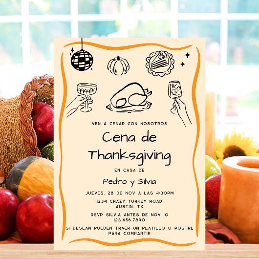 Handgetekende Spaanse Thanksgiving Dinner Invitati Kaart