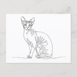 Handgetekende Sphynx Kat - Minimalistische Lijnkun Uitnodiging Briefkaart
