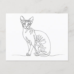 Handgetekende Sphynx Kat - Minimalistische Lijnkun Uitnodiging Briefkaart