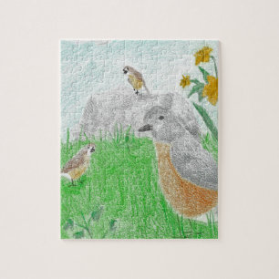 Handgetekende Springtime Daffodils Robins Legpuzzel
