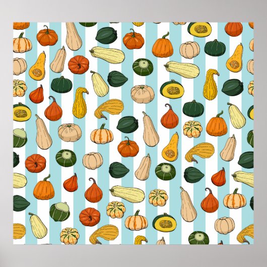 Handgetekende squashes, gestreepte naadloze achter poster (Voorkant)