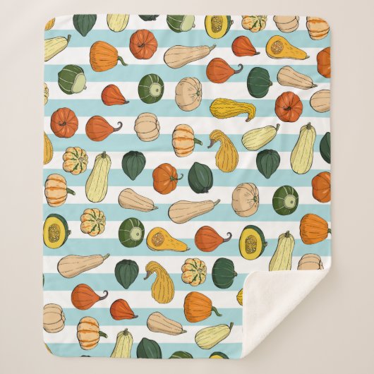 Handgetekende squashes, gestreepte naadloze achter sherpa deken (Voorkant)