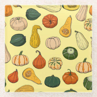 Handgetekende squashes, naadloos moestuin. glazen onderzetter