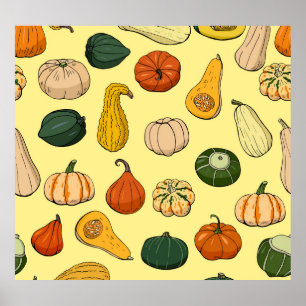 Handgetekende squashes, naadloos moestuin. poster