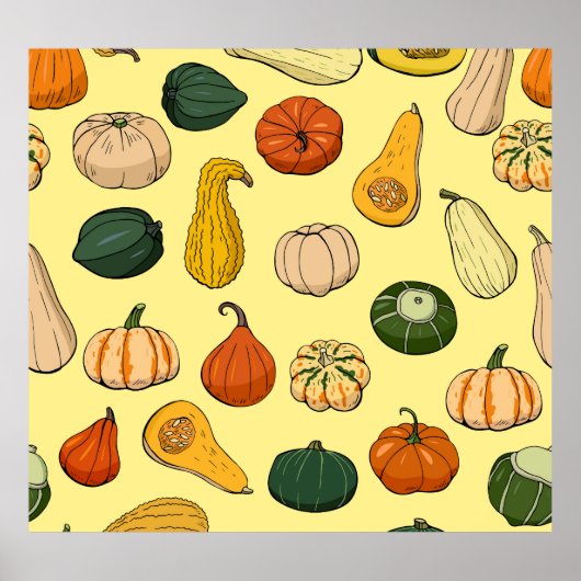 Handgetekende squashes, naadloos moestuin. poster (Voorkant)