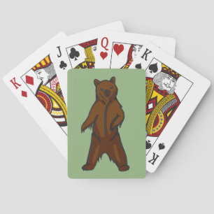 Handgetekende staand bruin grizzly Beer Pokerkaarten