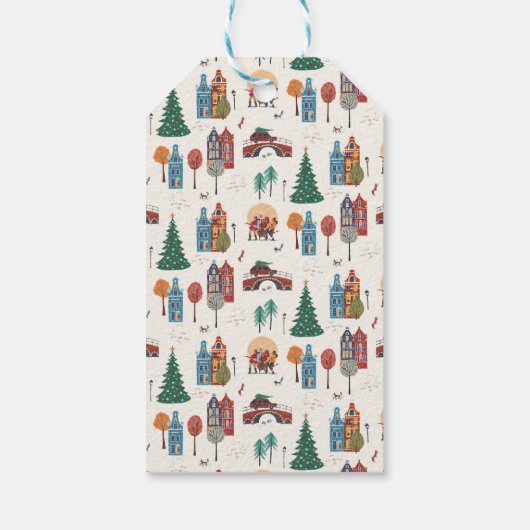 Handgetekende Stad Amsterdam Kerstmis Cadeaulabel (Achterkant)