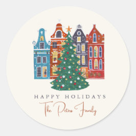 Handgetekende Stad Amsterdam Kerstmis Ronde Sticker