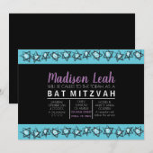 HANDGETEKENDE STERREN Bar/Bat Mitswa Uitnodiging (Voorkant / Achterkant)