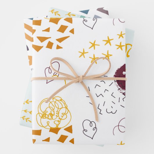 Handgetekende sterren met kleine letters rood groe inpakpapier vel (In situ)