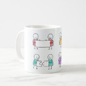 Handgetekende Stickman Coffee Mok Set (Voorkant links)