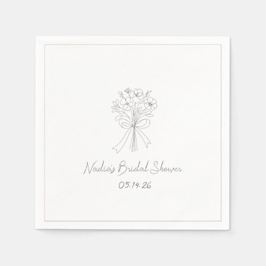 Handgetekende stijl schets bloemrijke bruidsdouche servet (Voorkant)