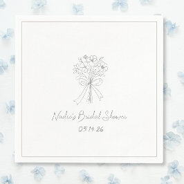 Handgetekende stijl schets bloemrijke coole bruids servet