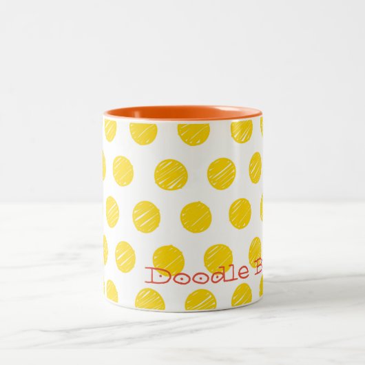 Handgetekende Stippen Gepersonaliseerde naam Geel  Tweekleurige Koffiemok (Center)