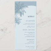 Handgetekende Stofblauwe Palmboom Boho Strand Brui Menu (Voorkant)
