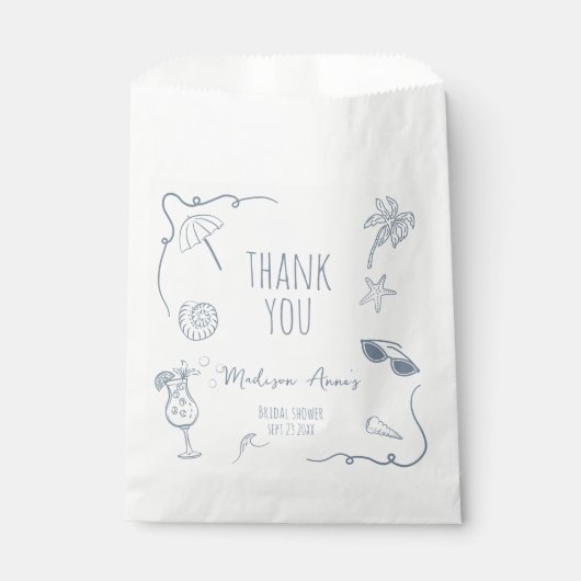 Handgetekende stranddankkaart voor vrijgezellenfee bedankzakje (Voorkant)