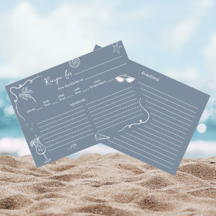 Handgetekende stranddoodle bruiloftreceptkaart informatiekaartje