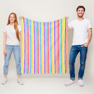 Handgetekende strepen in felle pop art kleuren fleece deken