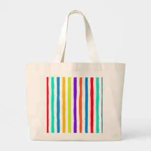 Handgetekende strepen in felle pop art kleuren grote tote bag