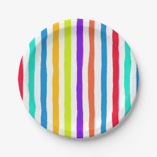 Handgetekende strepen in felle pop art kleuren papieren bordje