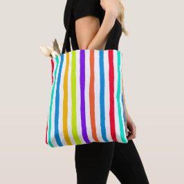 Handgetekende strepen in felle pop art kleuren tote bag