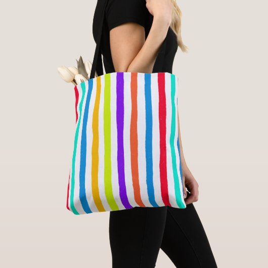 Handgetekende strepen in felle pop art kleuren tote bag (Dichtbij)